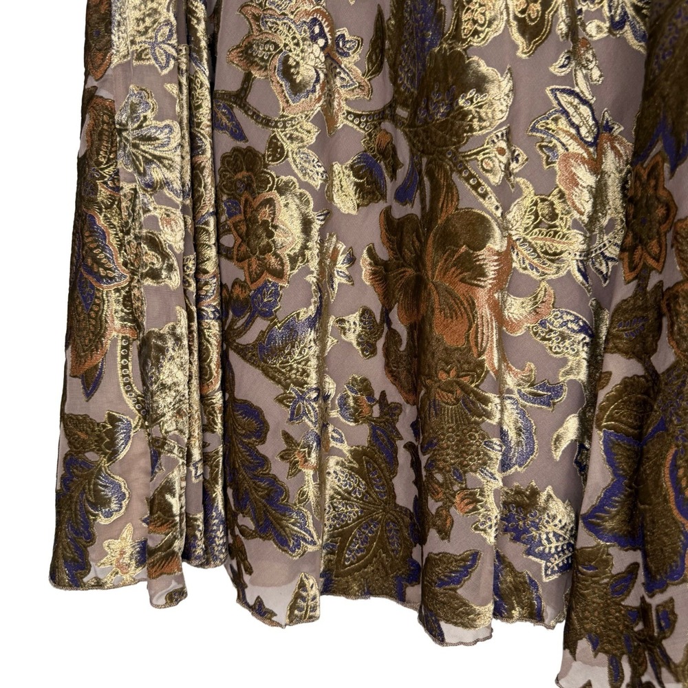 Coldwater Creek Large Floral‎ Velvet Burnout Midi Full Flared Fairy Boho Gypsy - Picture 4 of 8